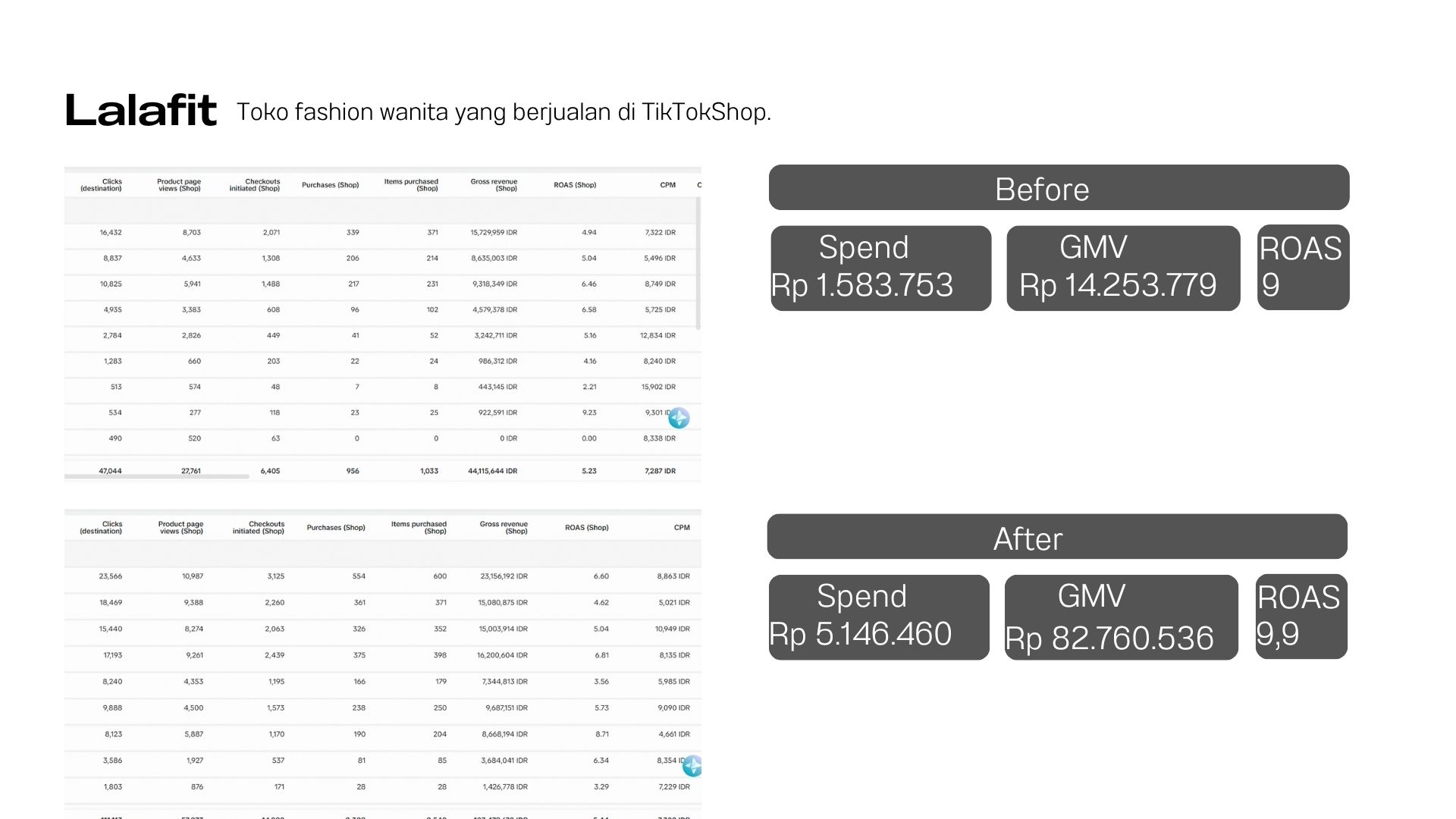 Screenshot dashboard performa iklan Lalafit